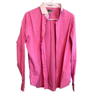 Express 1MX Fitted Mens Medium Pink Dress Shirt White Collar Long Sleeve